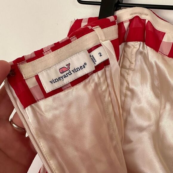 Vineyard Vines Red and White Gingham Fit and Flare Silk Blend Strapless Mini Dre - Picture 5 of 9